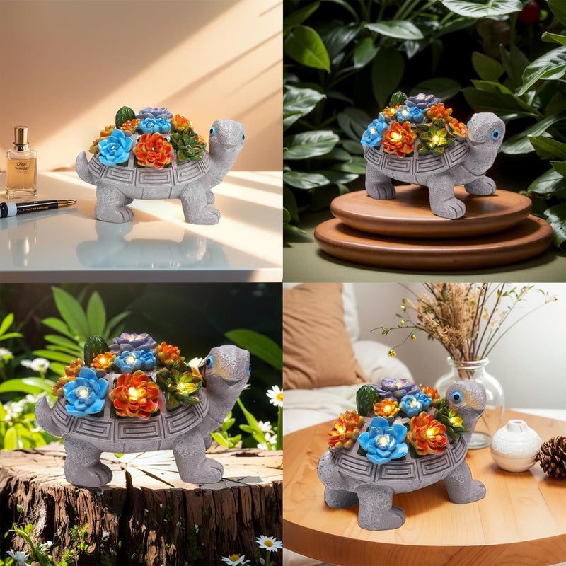 halp·ssfm Solar Garden Turtle Statues 7 LED Lights Outdoor Decor Turtle with Succulent Resin Sculpture Patio Porch Balcony Yard Lawn Art Decor Birthday Father's Day Gifts for Women Grandma Housewarming Gifts - Image 3